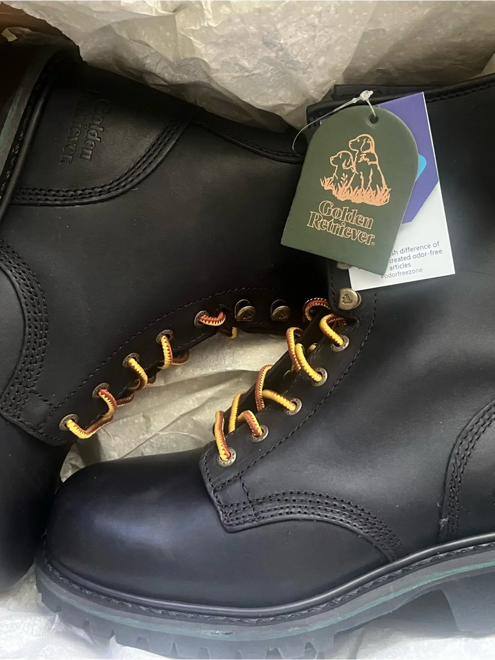 Golden retriever Titan Black Leather Lace-Up Boot Sz 8.5 Wide